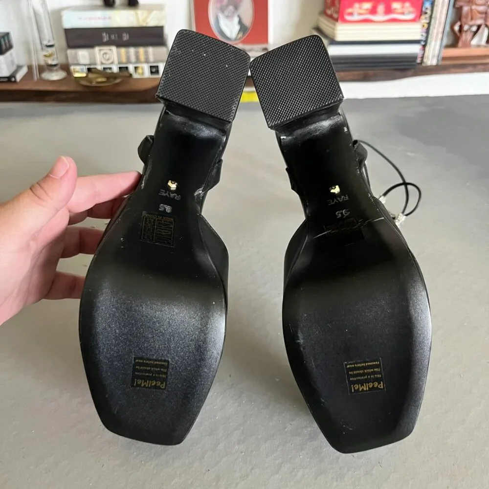 Raye Revolve Black Dot Platform Tie Up Wrap Block Heels - Picture 13 of 14